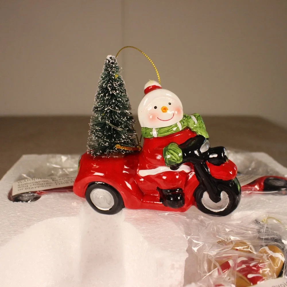 Mr. Christmas Vehicle Ornaments with Tree Set of 4 Lighted Timer Red Gift Bags